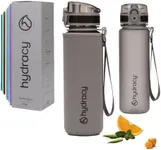 Hydracy Water Bottle with Time Marker - 500 ml 17 Oz BPA Free Water Bottle - Leak Proof & No Sweat Gym Bottle with Fruit Infuser Strainer - Ideal Gift for Fitness or Sports & Outdoors - Silver Grey