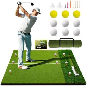 TTCBSPORTS 5x4FT Golf Hitting Mat with Ball Tray, 31MM Dual-Turf Golf Mats Practice Indoor Outdoor Backyard Driving, Large Practice Mat with 9 Balls & Rubber Tee for Chipping Swing Training
