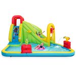 GYMAX Bouncy Castle Water, Inflatable Water Park Slide with Climbing Wall, Water Gun, Basketball Rim, Splash Pool, Including Carry Bag, Repairing Kit, Stakes (Short Slide)