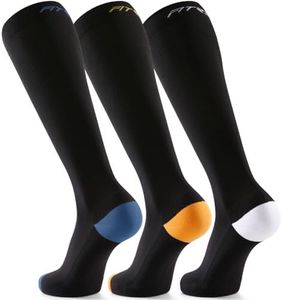 FITRELL 3 Pairs Compression Socks for Women and Men 20-30mmHg- Support Socks for Travel, Running, Nurse, Knee High, Across the Waves, Black+White+Orange+Blue S/M