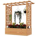 HAPPYGRILL Raised Garden Bed with Trellis, Freestanding Wood Planter Box w/Hanging Roof & 4 Drainage Holes for Vine, Climbing, Plants, Flowers, Outdoor Planter with Trellis for Garden, Patio, Yard