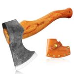 NedFoss 13" Hatchet with Leather Sheath, Forged Carbon Steel Axe, Hatchets for Camping and Survival, Bearded Axe with Beech Handle, Bushcraft Axe, Carving Axe, Chopping Cutting Splitting Camping Axe