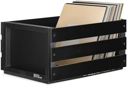 Big Fudge Wood Record Crate - Vinyl Album Storage Holder Box Wooden Case with Chalkboard Sign Board - Vinyl Record Storage Box for up to 80 LP Records