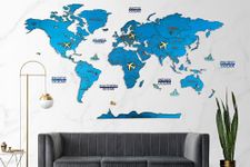Elk 3D Wooden World Map Wall Decor - Living room wall decor - Metallic Blue Color - Perfect Home Decor for Travel Enthusiasts Size:XXL (255x145CM)