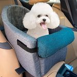 Grey+Blue Puppy Car Booster Seat for Small Dogs 3-8 lbs - Middle Console Armrest Dog Carseat