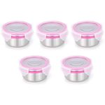 STEELLOCK Stainless Steel Container/Dabba with 4 Side Clip Lock see through Lid for Office & School Use/Food Grade/Air Tight/Easy to Carry/Leak Proof (SL-1402-2pcs X 1150 ml, Pink)