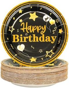 AHPYEUHK 50 PCS Assiette Jetable Anniversaire 17,8cm Assiettes en Carton Papier Party Dessert Vaisselle Jetable (anniversaire noir)