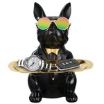 French Bulldog Storage Tray Sculpture, Bulldog with Coin Depot Storage, Multifunctional Key Shell Bulldog Figure with Tray, French Dog Butler Storage Box