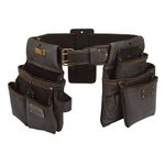 OX Tools Pro 4 Piece Carpenter Tool Belt, Construction Rig, Leather Tool Belt with Two Pouches, Hammer Holder, Tape Measure Pocket, Utility Knife Holder OX-P263604