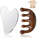 Stainless Steel Gua Sha Facial Tools & Wooden Scalp Massage Comb Set, Premium Gua Sha Set for Face, Gua Sha Scraping Massage Tool for Slimming and Firming