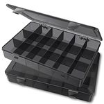 Sukuos Plastic Organizer Box, 2 Pack 18 Compartments Plastic Storage Box Organizer for Jewelry, Cosmetics, Crafts, Tackles, Kids Toys, Office Supplies (Black, 10.87''x7.28''x1.65'')