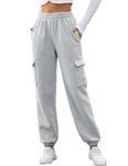 Oleda Cargo Sweatpants Women High Waisted Joggers Baggy Jogging Pants Womens Casual Track Sweat Pants Fleece Lounge Pants Workout Trousers with Pockets Grey