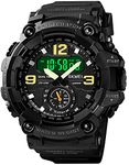 Large Face Digital Sports Wrist Watch for Men Dual Dial Time Outdoor Military Waterproof Watches LED Screen Stopwatch Alarm Wristwatch (Black)
