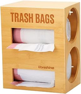 Libreshine 2 in 1 Trash Bag Dispenser Roll Holder 13 Gallon, Garbage Bag Storage Dispenser, Trash Bag Organizer Under Sink, Wall Mount Bamboo Garbage Bag Organizer for 2 Rolls of Plastic Bags