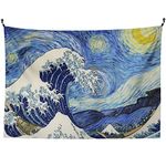 SPANKER SPACE Van Gogh Starry Night and Japanese The Great Wave Painting Artistic Tapestry with Hanging Accessories (Multicolour, 47x59 Inches)