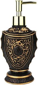 Vintage Soap Dispenser with Baroque Decor - Resin - Black and Gold Painted Lotion Dispenser for Bathrooms, Kitchen Counters, Beauty Shops, Hotels (10 oz/300 ml, Black & Gold)