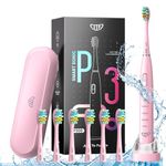 JTF Sonic Electric Toothbrush for Adults - Pink Electric Toothbrush with 6 Brush Heads & Travel Case,Fast Charge, 5 Modes with Built in Smart Timer