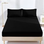 AR Ware Double Fitted Sheet non Iron Wrinkle, 25cm Deep Ultra Soft Microfiber Elastic Fitted Bed Sheets easy care, Fade Resistant (Black)