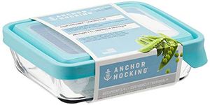 Anchor Hocking TrueSeal Glass Food Storage Containers with Mineral Blue Airtight Lids, 6 cup capacity (48 oz) Rectangle, Set of 4