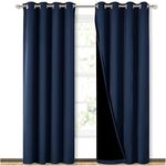 BFAM Premium Full Blackout Curtain -100% Blackout Curtain for Bedroom with Black Liner, Grommet Double Layer Full Room Darkening, noice canceling,Polyster, Set of 2,N.BLUE-10FT