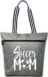 Brooke & Jess Designs Sports Mom Large Zippered Tote Bag with Pockets for Women, Soccer Mom Lexie Gray, Large