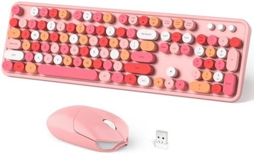 Dilter Wireless Keyboard and Mouse Combo, 104 Keys Full-Sized 2.4 GHz Round Keycap Colorful Keyboards, USB Receiver Plug and Play, for Windows, PC, Laptop, Desktop (Pink)