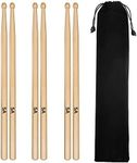 3 Pairs Drum Sticks Tuloka 5A Classic Maple Drumsticks Student Kids Drum Sticks Wood Tip with Carry Bag