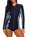 ATTRACO Zip Front Rashguard Swimwear UPF 50+ Sun Protection Shirt Navy X-Large