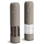 Electric Salt and Pepper Grinder Set, USB Rechargeable, Automatic Salt and Pepper Mill Grinder with Adjustable Coarseness, Electric Salt Shakers, LED Light, Refillable (2 Packs, Greige)