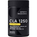 Sports Research CLA - 1250mg with Active Conjugated Linoleic Acid for Men and Women | Non-GMO, Soy & Gluten Free - 95% (180 Softgels)…