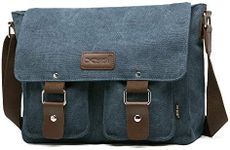 Messenger Bag for Men 13 inch Canvas Men's Satchel Shoulder Bag Laptop Bag for Work (Blue)