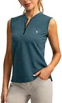 SANTINY Women's Sleeveless Golf Shirt Zip Up Tennis Lightweight Quick Dry Tank Tops Polo Shirts for Women(Blue_XXL)