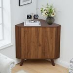 XUZENEST Fluted Floor Corner Cabinet, Small Corner Floor Cabinet with Adjustable Shelve, Freestanding Narrow Cabinet Organizer for Living Room Kitchen Bathroom, Walnut