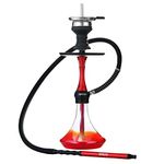 Shisha Set with Silicone Pipe Hose Bowl Tong Mouth Tips, 50cm Small Hookah Shisha Complete Set Chameleon Glass Vase Red