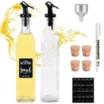 Oil Bottle 500ml 2 Pcs Oil Dispenser, Oil and Vinegar Dispenser Set, Lead Free Glass Material, Olive Oil Bottle/Vinegar Bottles/Wine Bottles, With Oil Pourer, Cork, Label, Pen and Funnel…