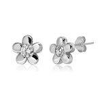 Meissa Stud Earrings for Women Sterling Silver Emerald Green Flower Studs Cubic Zirconia Earrings Hypoallergenic for Girls, Silver, Clear Stone