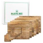 Rustic Bee Premium Mango Wooden Placemats and Coaster Sets 6 - Beautiful, Eco-Friendly, Nonslip, Water Resistant Table Mats and Coaster Set, Large 32.5cm x 25cm x 1cm