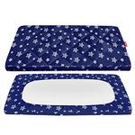 Pack and Play Sheet Quilted, Breathable Thick Playpen Lovely Print Cover 39"×27"×5" Compatible with Graco Portable Mini Cribs, Suitable for Yards and Foldable Mattress Pack and Play Pad, Navy Star