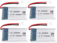 YUNIQUE GREEN-CLEAN-POWER - Set of 4 Lipo Batteries 3.7V 600mAh for Drones | Compatible with Syma X5, X5C, Cheerson CX-30W, Wltoys F949 | Rechargeable, High Capacity, Silver