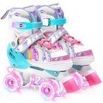 OLYSPM Kids Roller Skates for Girls Boys Pro 4-Size Adjustable, Roller boots With 8 Light Up Wheels, Beginner safe Children's Quad Skates - Ideal Christmas Birthday Gift(Pink,M)