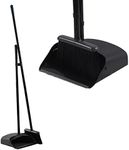 DOLANX Broom and Dustpan Set - Long Handle, Soft Bristles, Stand Up Storage for Home Kitchen Office, Black