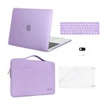 MOSISO Compatible with MacBook Pro 13 inch Case M2 M1 2024 2023-2016 A2338 A2289 A2251 A2159 A1989 A1706 A1708, Plastic Hard Shell Case&Bag&Keyboard Skin&Webcam Cover&Screen Protector, Light Purple