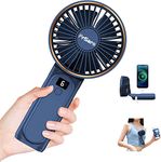 Handheld Fan, Portable Fan, 4000mAh USB Rechargeable Personal Fan, 180°Foldable Mini Desk Fan 6 Wind Speed, LCD Digital Display, Powerbank Function, Lanyard as Neck Fan, Ultra Quiet (Blue)