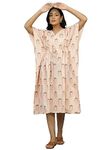 Ravaiyaa - Attitude is everything Indian Handmade Printed Cotton Short Kaftan Women Beach Wear Kimiono Gown Dress (Peach Floral)