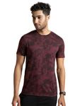 DAMENSCH Mens Regular Fit Cotton Blend Crew Neck Melange Tshirt | round neck t shirts for men, t shirt for men, t shirts for man, tshirt for men stylish-Hippie Maroon-S