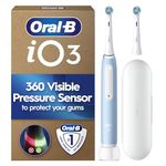 Oral-B iO3 Electric Toothbrush for Adults, Ice Blue - Pressure Sensor, With 2 Toothbrush Heads, Long-Lasting Battery with Travel Case for Home and Travel, UK Two Pin Plug