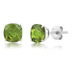 MAX + STONE 14k Yellow Gold Cushion Cut Green Peridot Stud Earrings for Women | 6mm August Birthstone