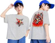 LOCAVESTIR Anime T Shirt for Boys - Chain Saw Man Kids Half Sleeve Drop Shoulder Anim Print Tshirt Melange White 14-15 Years