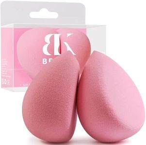 BEAKEY Flat Duo Patented Makeup Sponge Set of 2, Latex Free Pink Beauty Sponge for Foundation and Powder Application, Soft Blending Sponge, Large Flat Design, Beauty Gift for Makeup Lovers