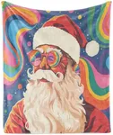 Ambesonne Christmas Throw Blanket, Psychedelic Xmas with Santa Claus with Glasses and Colorful Background, Flannel Fleece Accent Piece Soft Couch Cover for Adults, 60" x 80", Purple and Multicolor